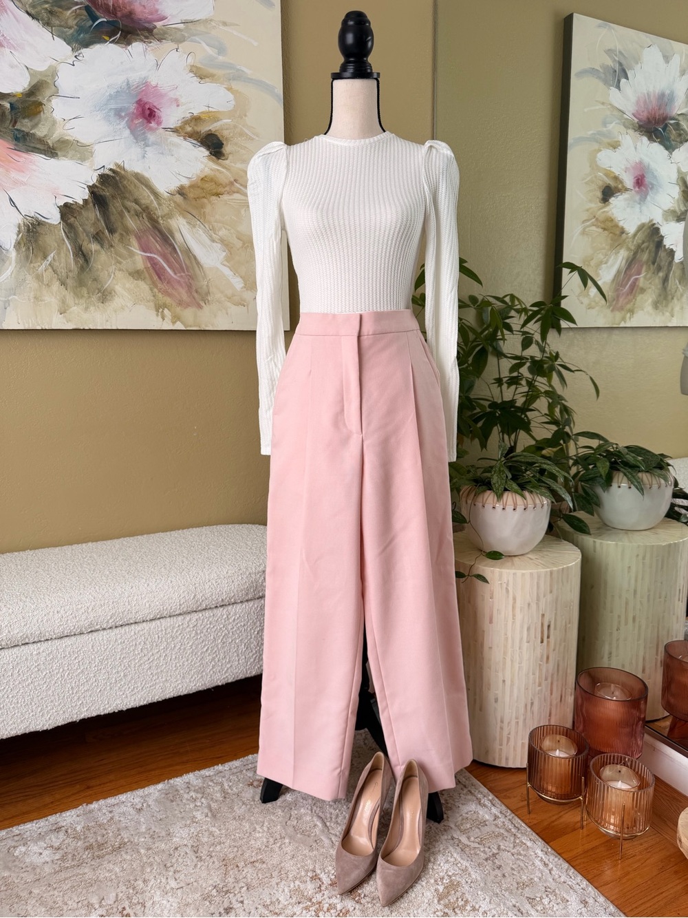 Sandro Paris High-Rise Wide Leg Pink Trousers Size EU 34